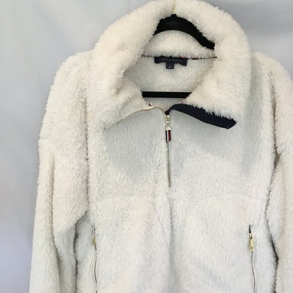 Tommy Hilfiger Teddy Jacket Women's Size Medium Pullover Quarter Zip White Cozy - Picture 3 of 8